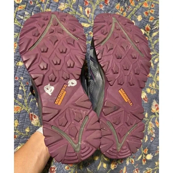 Merrell Womens Hiking Boots Size 8 Mid Womens Gray Purple Lace up Trail Shoes - Picture 8 of 9